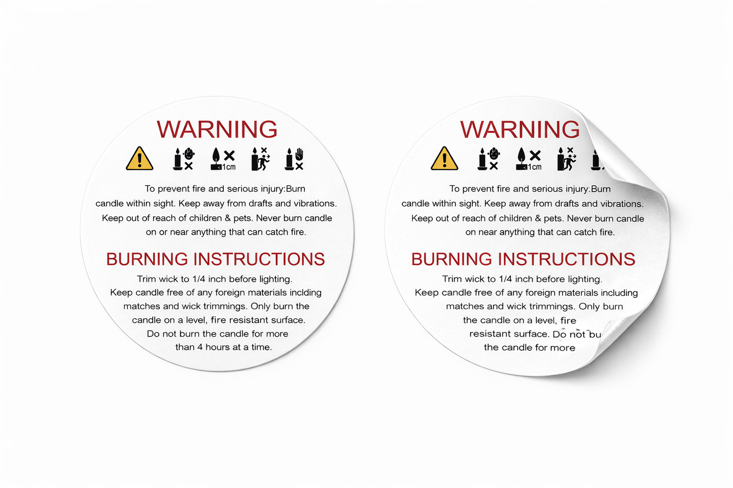 Candle Warning Labels Stickers 2x2 Inch – Burning Instructions Safety Stickers
