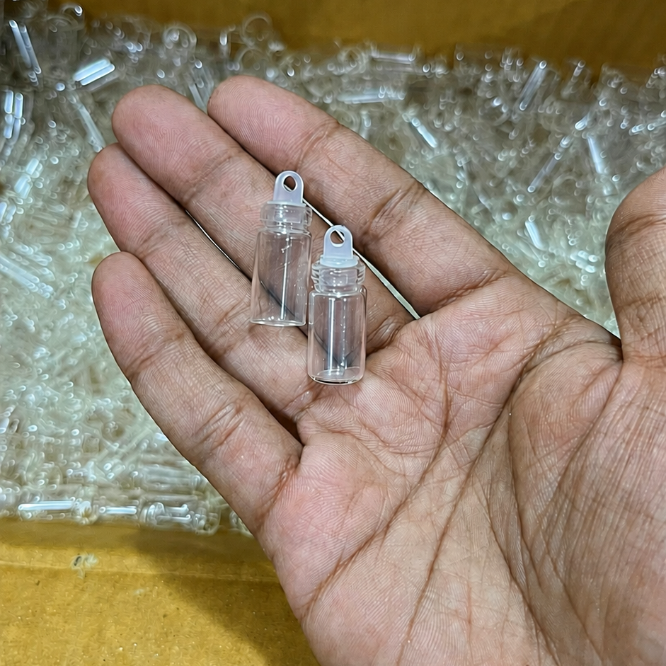 Mini 1ml Glass Bottle with Silicone Plug (1 Pc) | Empty Roli Chawal Bottle for Raksha Bandhan, Pooja, DIY Crafts & Gift Hampers