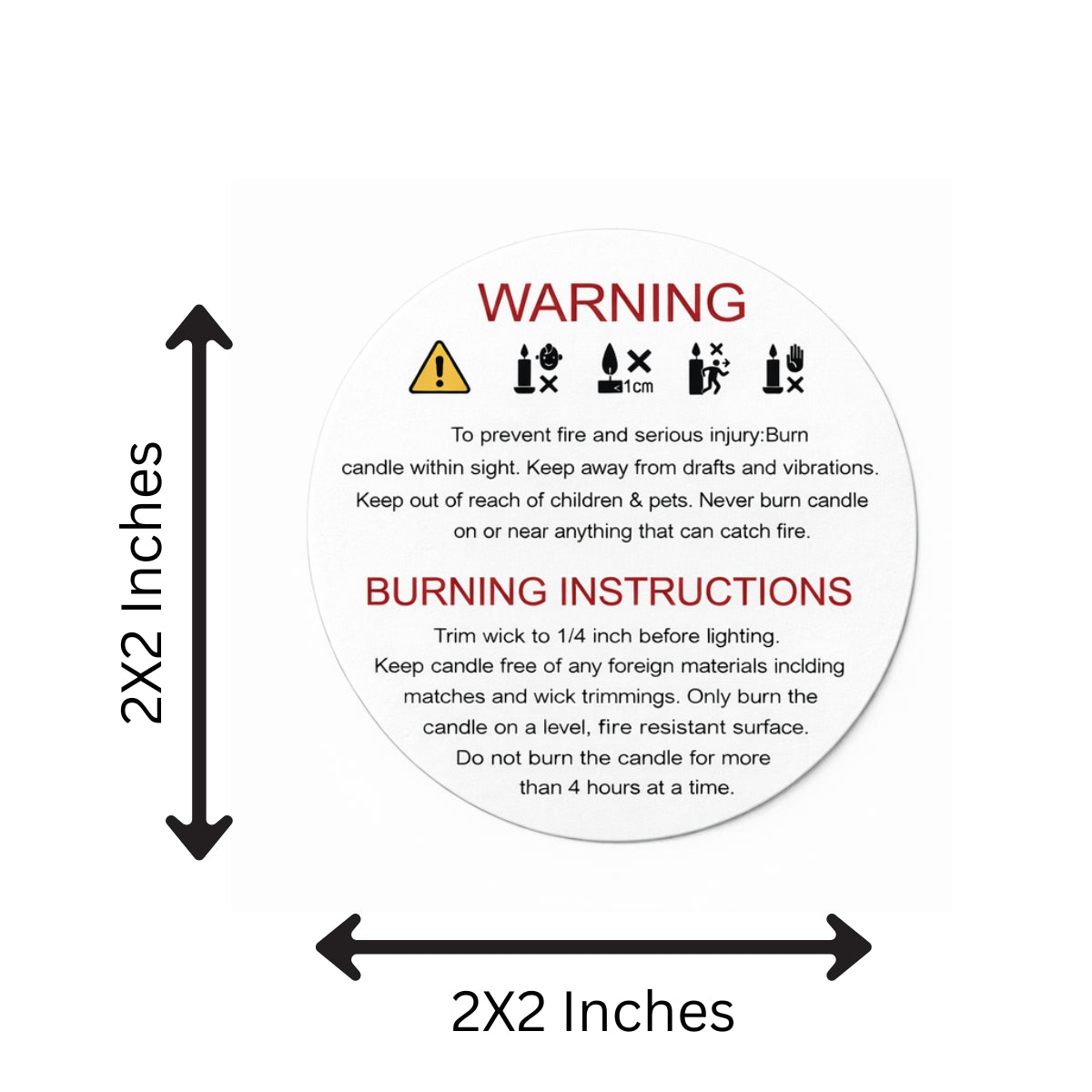 Candle Warning Labels Stickers 2x2 Inch – Burning Instructions Safety Stickers